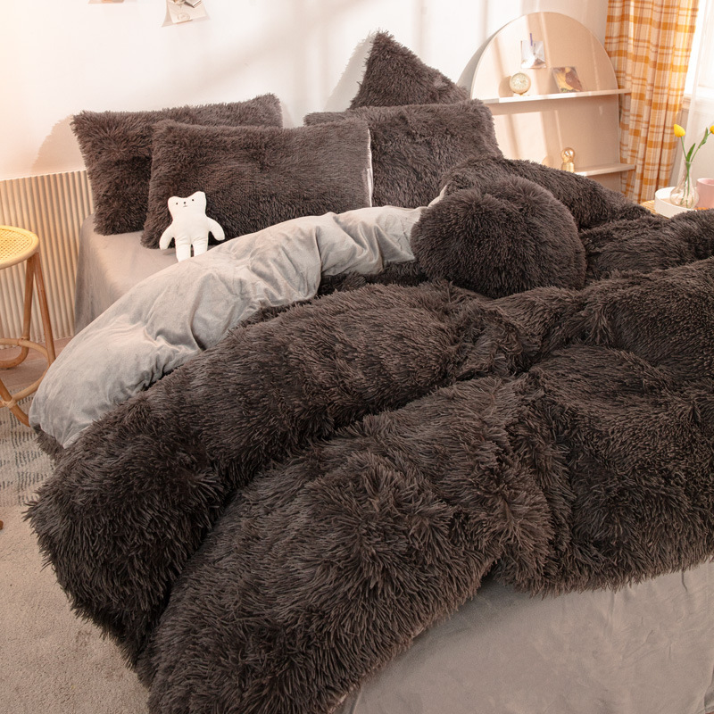 Luxury Soft Faux Fur Plush Shaggy Duvet Cover Velvet Fluffy Bedding Set