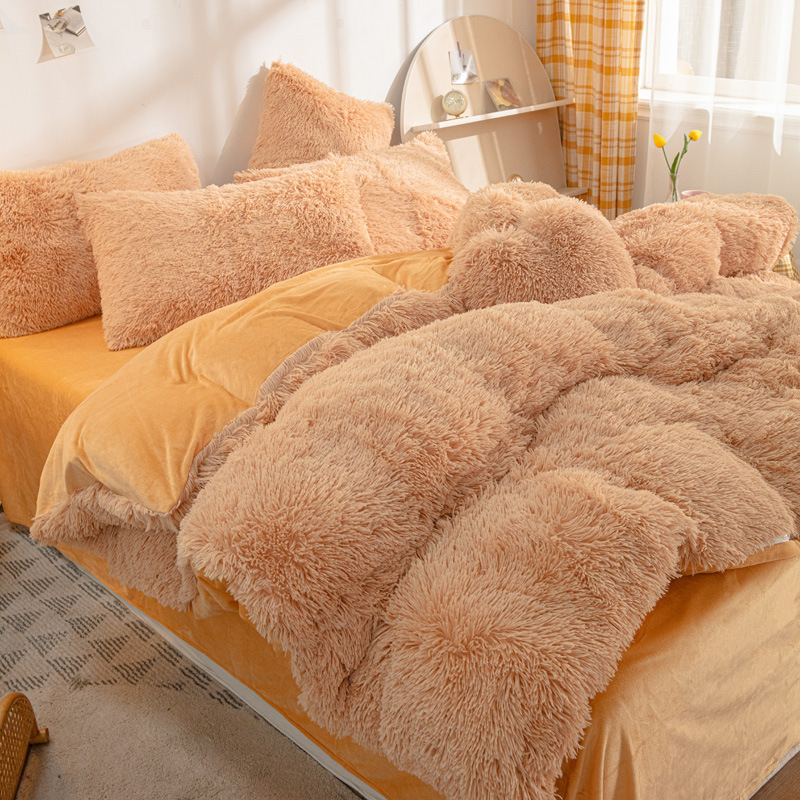 Custom Shaggy Duvet Cover Velvet Bedding Set Faux Fur Luxury Soft Fluffy Bed Sheet Set