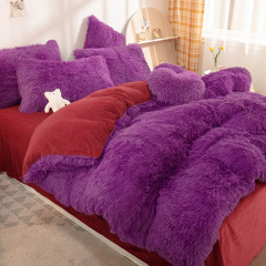 Soft Warm Luxury Bed Sheet Duvet Cover Set Bedding Winter King Size Velvet Fluffy Bedding Set