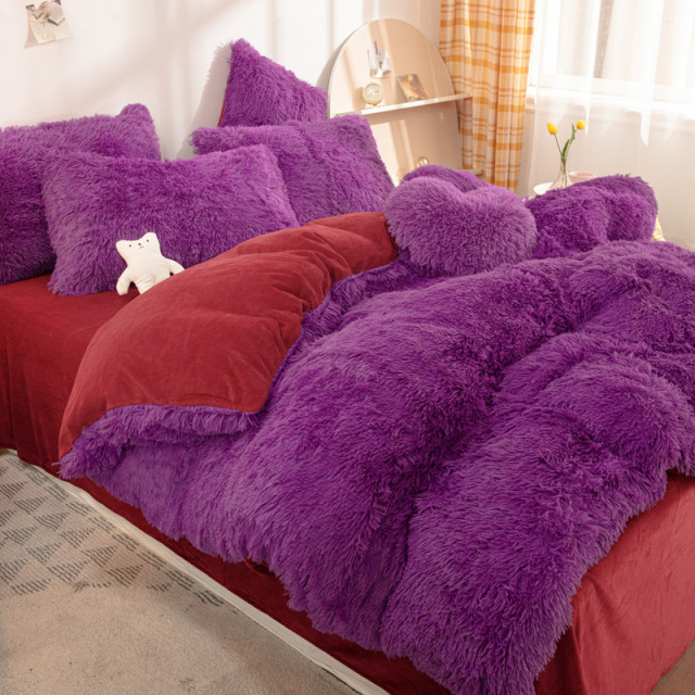Soft Warm Luxury Bed Sheet Duvet Cover Set Bedding Winter King Size Velvet Fluffy Bedding Set