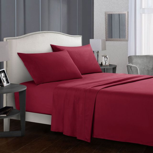 Wholesale Breathable Luxury 4 Piece Solid Color Queen 100% Polyester Bed Sheet Bedding Set