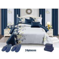 Hot Selling Flowers Design 24 PCS Curtain Bedding Set Cotton Printed Bedspread Set with Shower Curtain