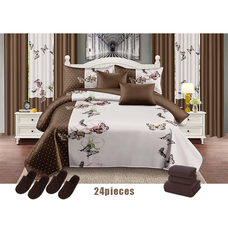 Custom 24 Pieces Bedspread Curtain Bedding Set Printed Bedding Sets with Matching Curtains Bathroom Set