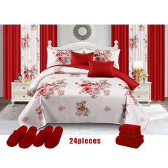 Hot Selling Flowers Design 24 PCS Curtain Bedding Set Cotton Printed Bedspread Set with Shower Curtain