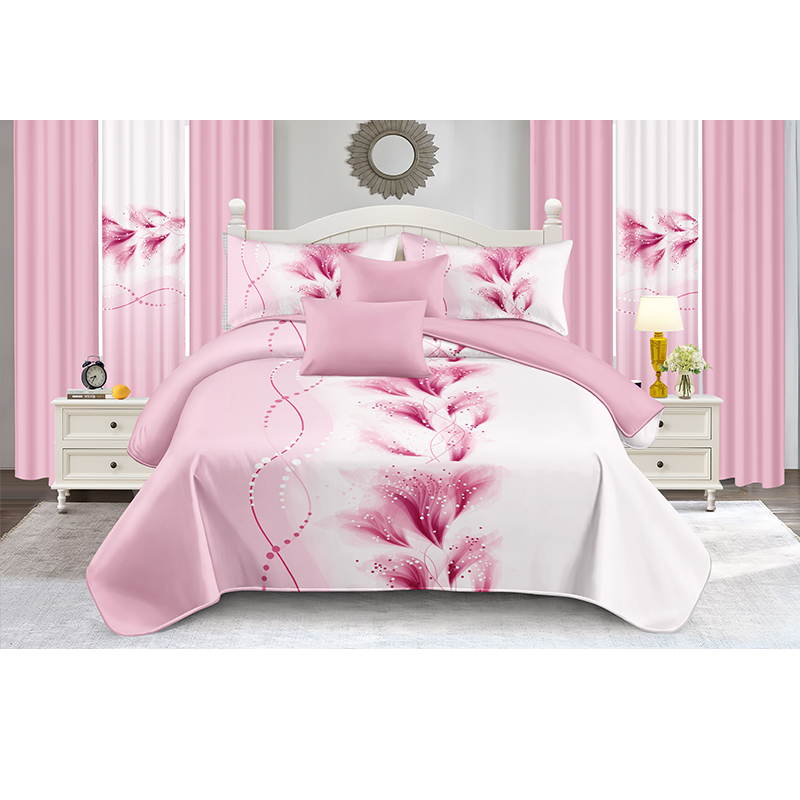 New Design Curtain Bedding Set 12 pieces Printed Bedspread Set Queen Size Flora Curtains Quilt Set