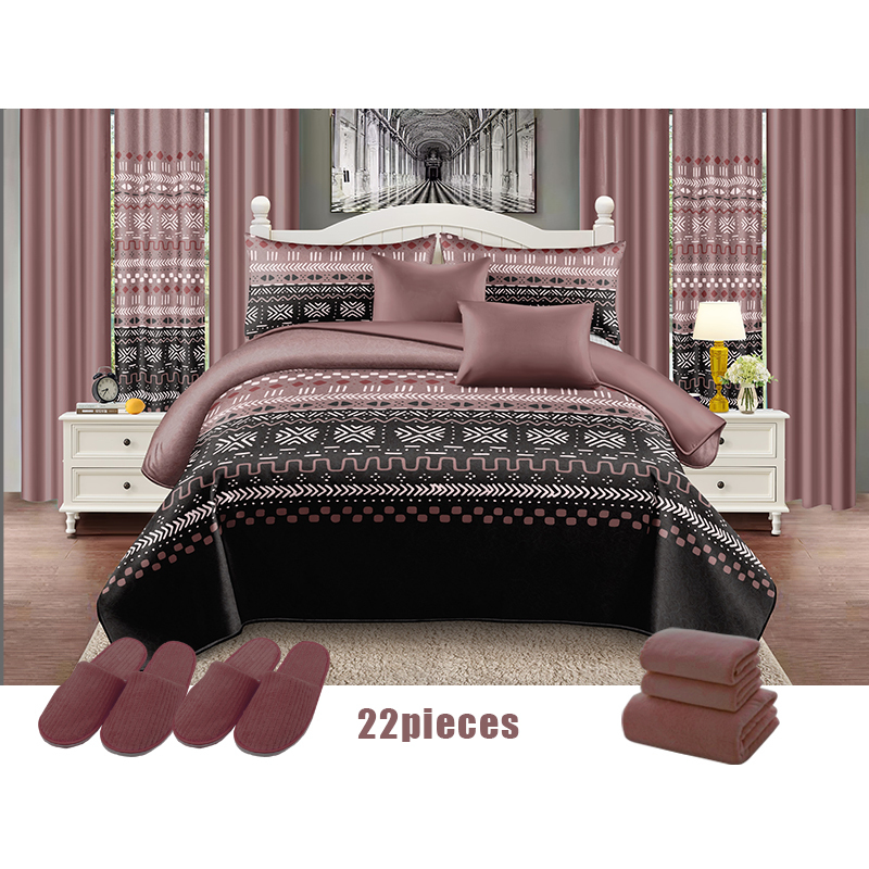 Wholesale Custom Luxury Printed Cotton Bedding Sets with Matching Curtains Bed Sheet Bedspread Set 22 Pieces Curtain Bedding Set