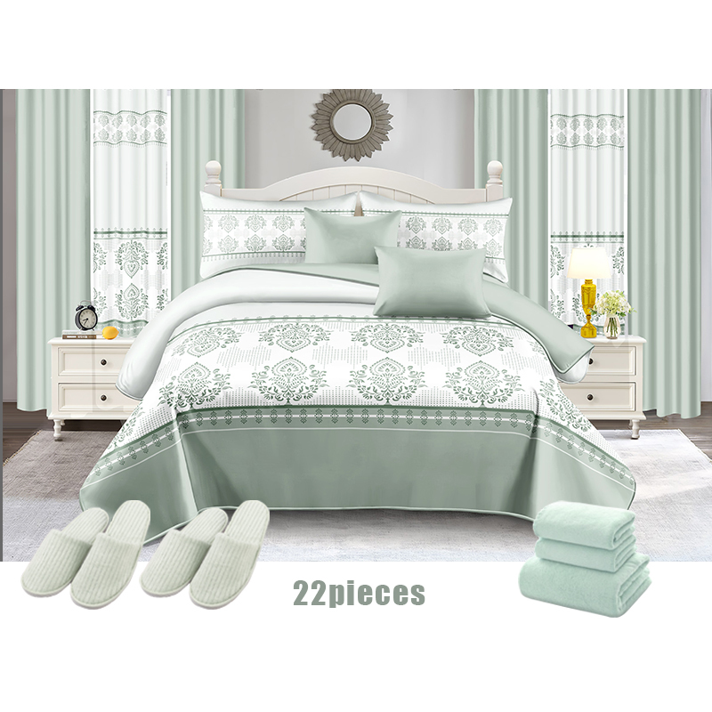 New Design Cotton Printed Quilt Set 22pcs Bedspread Set Curtain Bedding Set with Shower Curtain