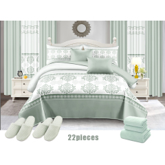 New Design Cotton Printed Quilt Set 22pcs Bedspread Set Curtain Bedding Set with Shower Curtain