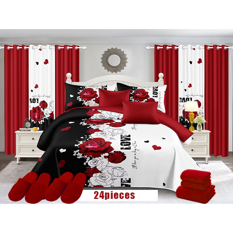 Wholesale Custom Luxury Printed Cotton Bedding Sets with Matching Curtains Bed Sheet Bedspread Set 22 Pieces Curtain Bedding Set
