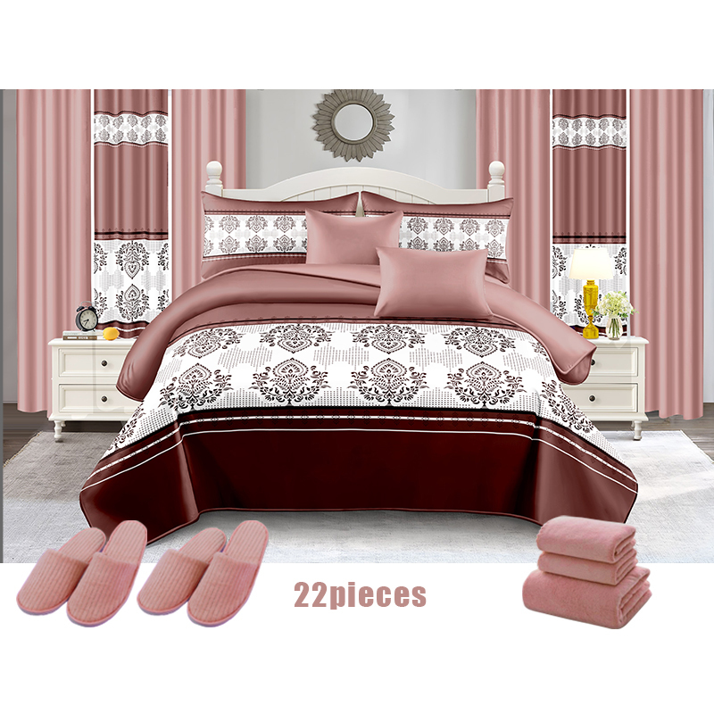 New Design Cotton Printed Quilt Set 22pcs Bedspread Set Curtain Bedding Set with Shower Curtain