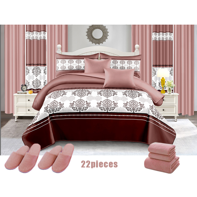 New Design Cotton Printed Quilt Set 22pcs Bedspread Set Curtain Bedding Set with Shower Curtain