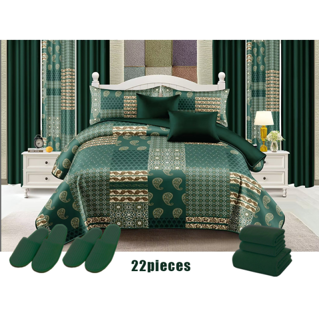 Wholesale Custom Luxury Printed Cotton Bedding Sets with Matching Curtains Bed Sheet Bedspread Set 22 Pieces Curtain Bedding Set
