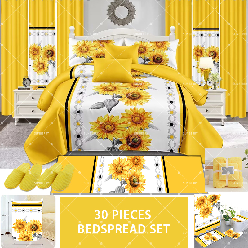 Luxury 30 Piece Bedding Set Cotton Feeling Quilt Set Printed Bedsheet Set Quilted Bedspread with Curtains Living Room Wholesale
