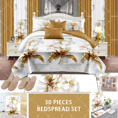 Luxury 30 Piece Bedding Set Cotton Feeling Quilt Set Printed Bedsheet Set Quilted Bedspread with Curtains Living Room Wholesale