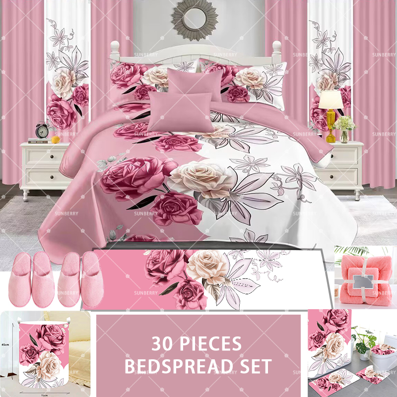Luxury 30 Piece Bedding Set Cotton Feeling Quilt Set Printed Bedsheet Set Quilted Bedspread with Curtains Living Room Wholesale