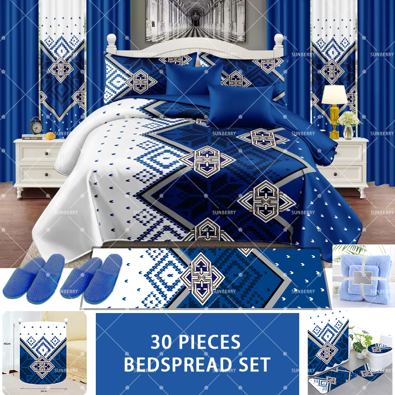 Hot Selling USA Luxury Bedding 30 Pieces Sheet Collections Cotton Filling Bedspreads and Matching Curtains Quilted Bed Cover