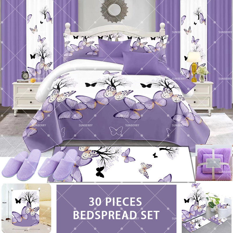 Hot Selling USA Luxury Bedding 30 Pieces Sheet Collections Cotton Filling Bedspreads and Matching Curtains Quilted Bed Cover
