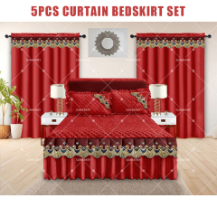 Factory Supply Luxury Embroidery Lace 5 PCS Bed Skirt Quilted Cotton Filling Bedspreads Set with Curtains Pillowcase