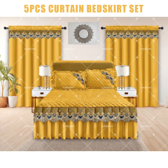 Factory Supply Luxury Embroidery Lace 5 PCS Bed Skirt Quilted Cotton Filling Bedspreads Set with Curtains Pillowcase