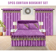 Factory Supply Luxury Embroidery Lace 5 PCS Bed Skirt Quilted Cotton Filling Bedspreads Set with Curtains Pillowcase