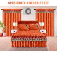 Factory Supply Luxury Embroidery Lace 5 PCS Bed Skirt Quilted Cotton Filling Bedspreads Set with Curtains Pillowcase
