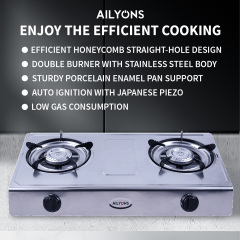 AILYONS GS017 Gas Stove Stainless Steel Double Burner