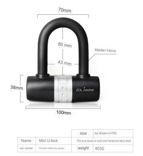Random color Mini U-lock Steel Bicycle Lock with Bracket 2 Keys