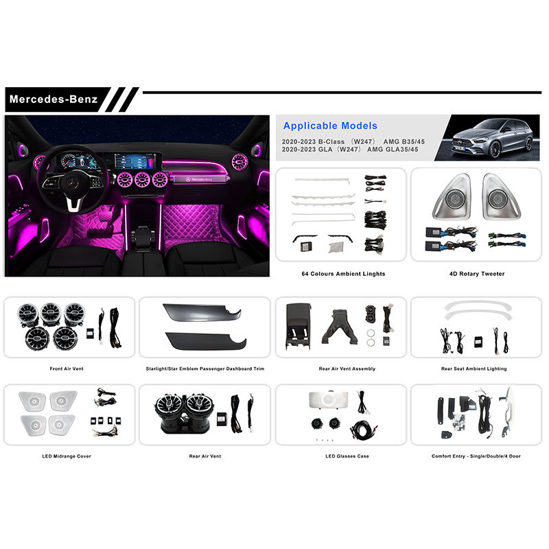 LDHMI Ambient Light 64 Colours Air Vent Rotary Tweeter For Mercedes-Benz A-Class（W177）AMG A35/45 CLA（W118）AMG CLA35/45 B-Class（W247）AMG B35/45 GLB（W247）AMG GLB35/45 GLA（W247 AMG GLA35/45