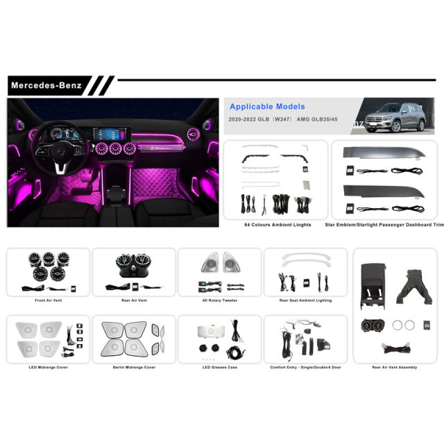 LDHMI Ambient Light 64 Colours Air Vent Rotary Tweeter For Mercedes-Benz 2020-2022 GLB（W247）AMG GLB35/45
