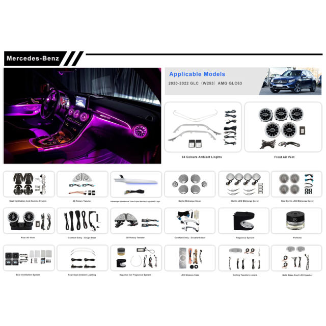 LDHMI Ambient Light 64 Colours Air Vent Rotary Tweeter For Mercedes-Benz 2020-2022 GLC（W253）AMG GLC63