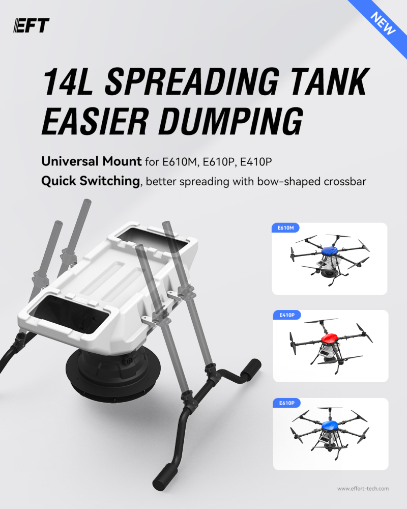 【New Tank Launched】EFT 14L New Spreading Tank Smoother Spreading Perfect Fit for E610M E410P E610P drone agricultural