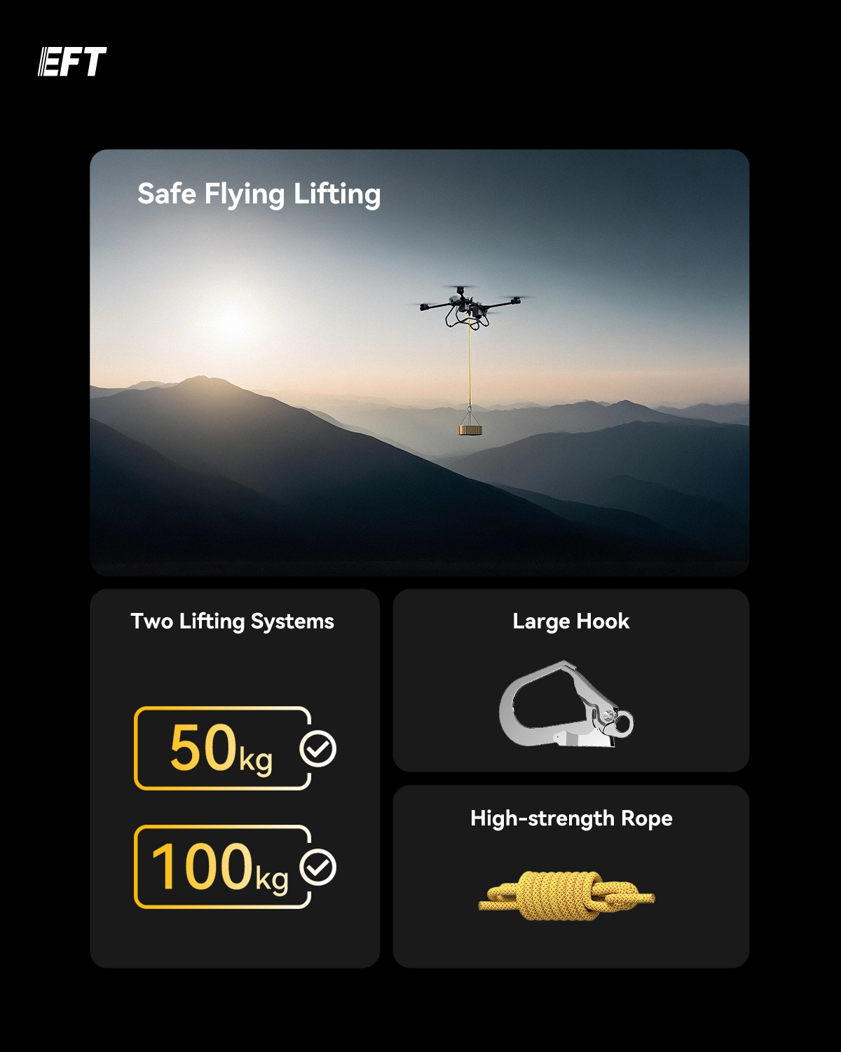 EFT ELM50/100 Smart Lifting Module for Cargo Drones with Real-Time Weighing (50kg/100kg Payload) 7 quality,q 100