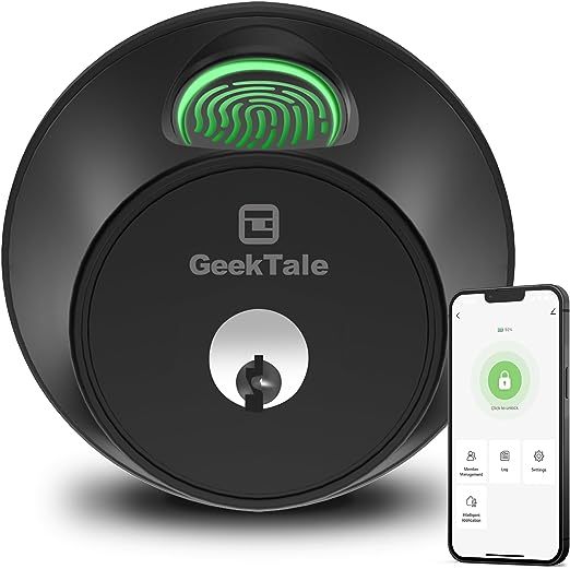 GeekTale Keyless Entry Door Lock-Fingerprint Door Knob with App Smart Deadbolt Biometric Lock Fingerprint Door Lock for Front Door