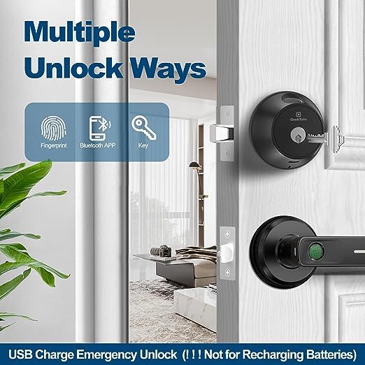 GeekTale Keyless Entry Door Lock-Fingerprint Door Knob with App Smart Deadbolt Biometric Lock Fingerprint Door Lock for Front Door