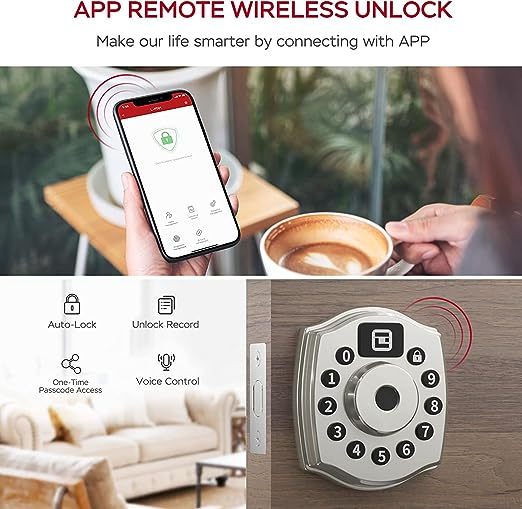 Smart Door Lock, Geek 5-in-1 Keyless Entry Deadbolt Door Locks with Keypad, Remote Control with APP, IC Card, Mechanical Key,Security with Auto Lock Smart Lock Front Door External Lock IP65 Waterproof