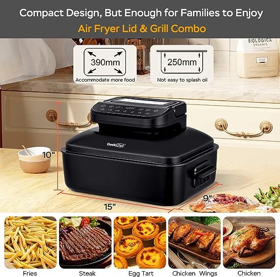 Geek Chef Air Fryer & Electric Indoor Grill Combo, Indoor Tabletop Grill & Griddle