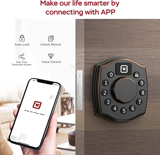 Smart Door Lock, Geek 4-in-1 IP65 Waterproof Anti-Fog Keyless Entry Deadbolt Door Locks with Keypad Remote Control with APP, IC Card, Mechanical Key Low Temperature Start Front Door External Lock