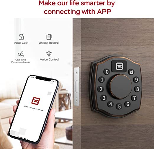 Smart Door Lock, Geek 4-in-1 IP65 Waterproof Anti-Fog Keyless Entry Deadbolt Door Locks with Keypad Remote Control with APP, IC Card, Mechanical Key Low Temperature Start Front Door External Lock