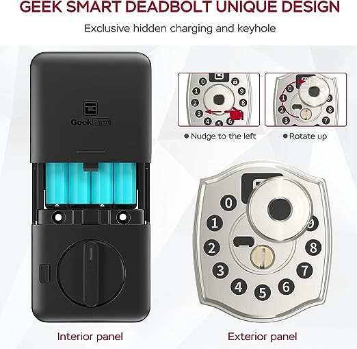 Smart Door Lock, Geek 5-in-1 Keyless Entry Deadbolt Door Locks with Keypad, Remote Control with APP, IC Card, Mechanical Key,Security with Auto Lock Smart Lock Front Door External Lock IP65 Waterproof