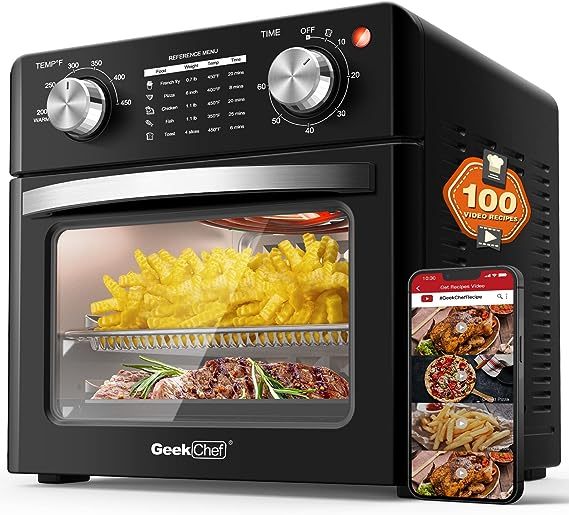 Geek Chef Air Fryer Toaster Oven Combo, 2 Slice Toaster Convection Air Fryer Oven Warm, Broil, Toast, Bake, Air Fry, Oil-Free, Accessories Included