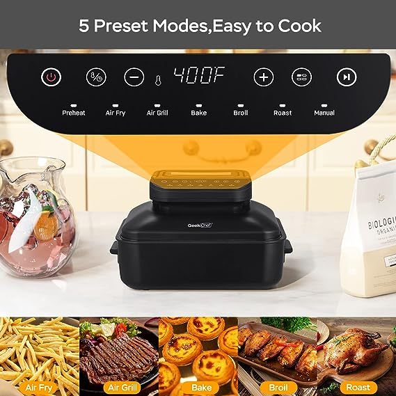 Geek Chef Air Fryer & Electric Indoor Grill Combo, Indoor Tabletop Grill & Griddle