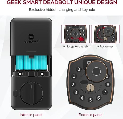 Smart Door Lock, Geek 5-in-1 Keyless Entry Deadbolt Door Locks with Keypad, Remote Control with APP, IC Card, Mechanical Key,Security with Auto Lock Smart Lock Front Door External Lock IP65 Waterproof