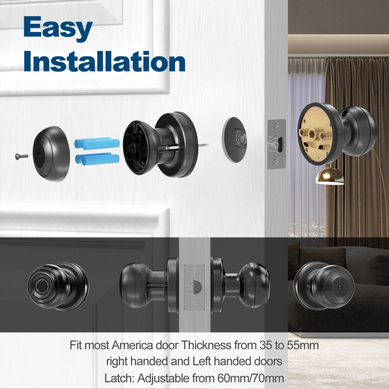 GeekTale Smart Door knob, Fingerprint Door Lock Smart Lock Biometric Door Lock Fingerprint Door knob with App Control, Great for Bedrooms,Cloakroom,Apartments Offices,Hotels