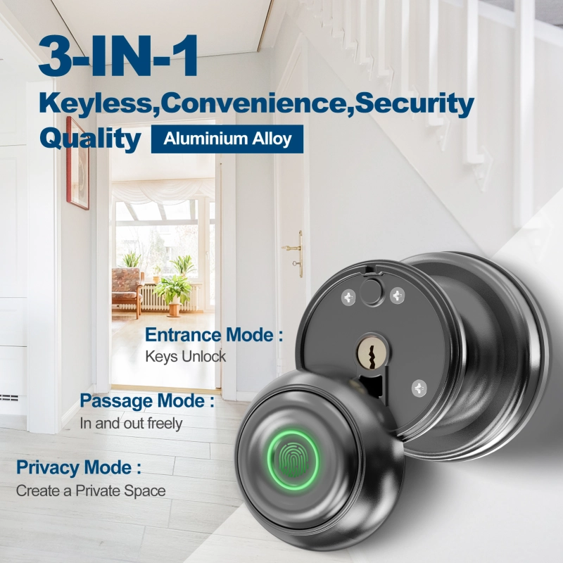 GeekTale Smart Door knob, Fingerprint Door Lock Smart Lock Biometric Door Lock Fingerprint Door knob with App Control, Great for Bedrooms,Cloakroom,Apartments Offices,Hotels
