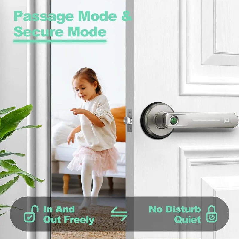 GeekTale Fingerprint Door Lock, Biometric Door Lock Keyless Entry Door Locks with Handle, Smart Door Handle Fingerprint Door Knob for Bedroom,Office,Apartments,Hotels