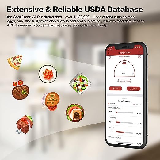 Geek Chef Smart Digital Scale with App, Scale for Food Weight, Weigh Food Nutrition Scale, Digital Kitchen Scales, Cooking Tool of Kitchen,1 lb/oz, 304 Stainless Steel
