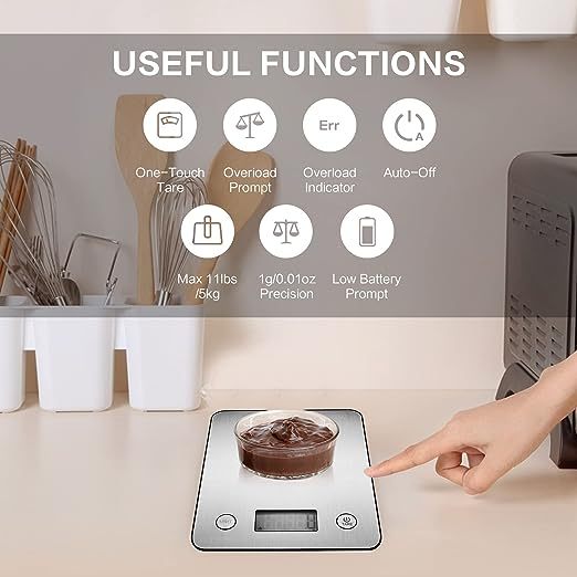 Geek Chef Smart Digital Scale with App, Scale for Food Weight, Weigh Food Nutrition Scale, Digital Kitchen Scales, Cooking Tool of Kitchen,1 lb/oz, 304 Stainless Steel