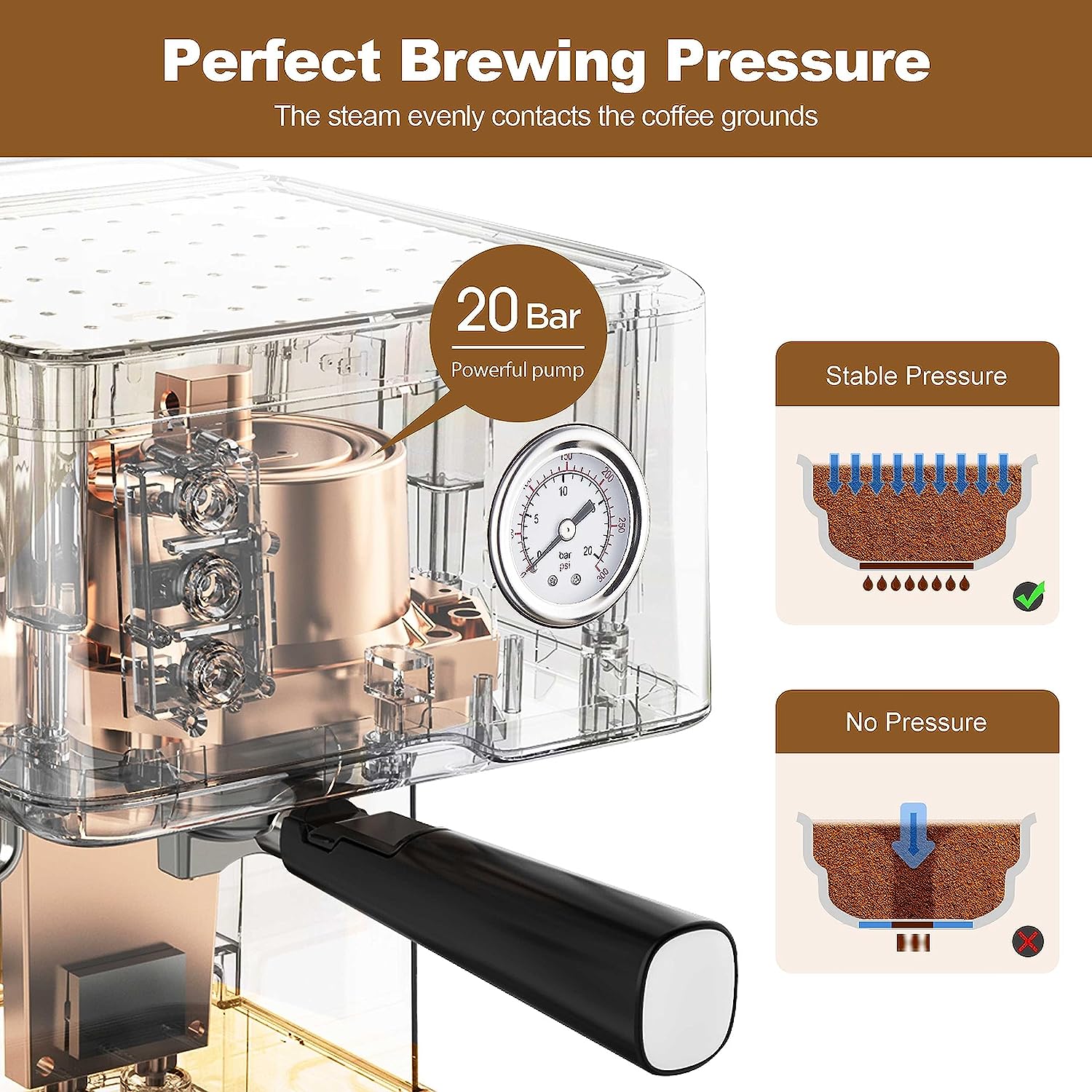 Geek Chef 20Bar Espresso Machine GCF20FA: Stainless Steel