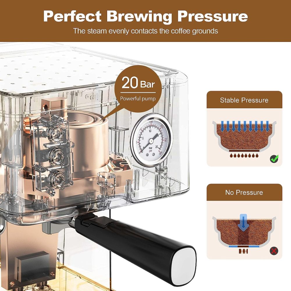 Geek Chef Espresso Machine 20 Bar Pump Pressure GCF20BT 	ESE POD