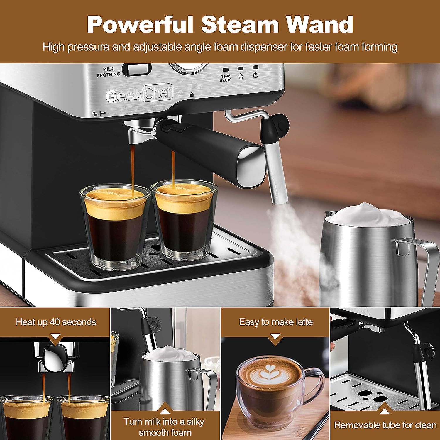 Geek Chef Espresso Machine 20 Bar Pump Pressure GCF20BT 	ESE POD